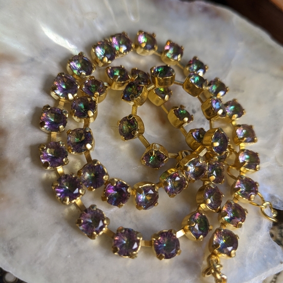 Genuine Mystic Topaz 1 Carat in 14K Gold Plated Necklace - Picture 4 of 8